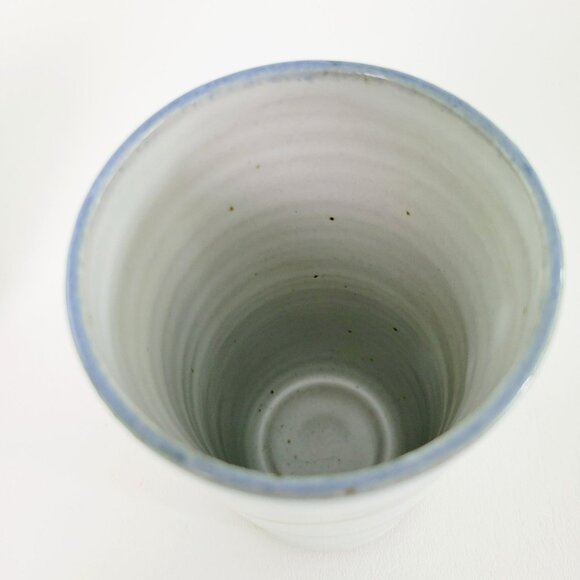 Handcrafted Ceramic Stoneware 16fl. oz. Tumblers or Vases (2), Blue Leaf, Signed - Picture 5 of 10